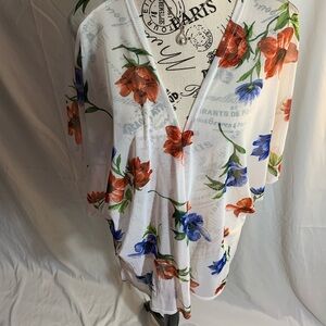 Ambiance White 3/4 Sleeve Wrap Tunic Relaxed Fit